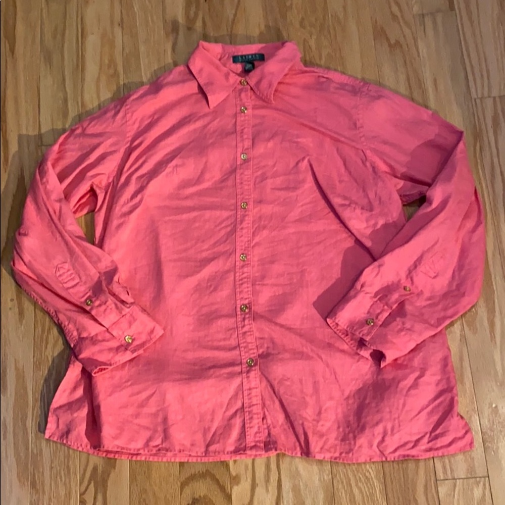 Lauren Ralph Lauren linen button down blouse in pink size 1X